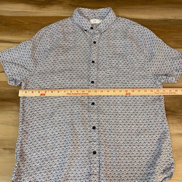 Onia Shirt Mens XL Gray 100% Linen Graphic Print Button Down Short Sleeve - Picture 7 of 9